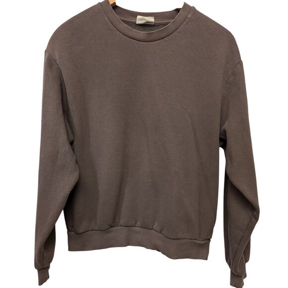Basically Basics Crewneck Fleece Sweatshirt Brown Pullover Athleisure Relaxed - Picture 1 of 5